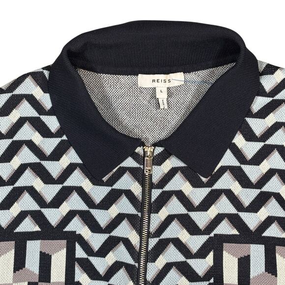 REISS GEOMETRIC PATTERN ZIP UP KNIT POLO SIZE LARGE - Picture 3 of 6